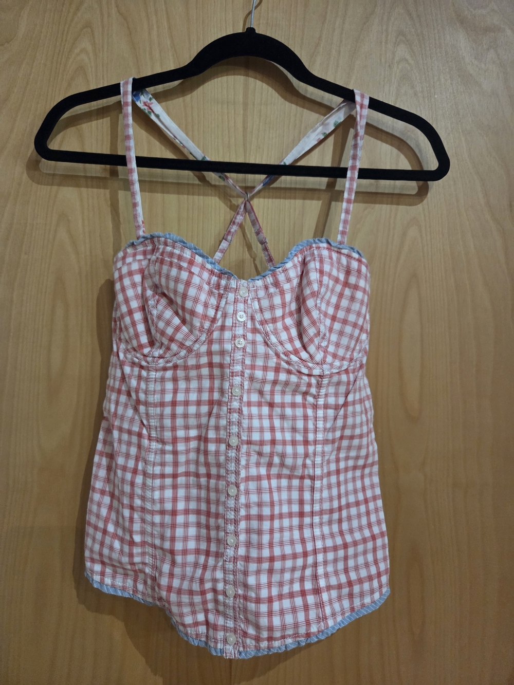 Pink and White Gingham Corset Tank Top